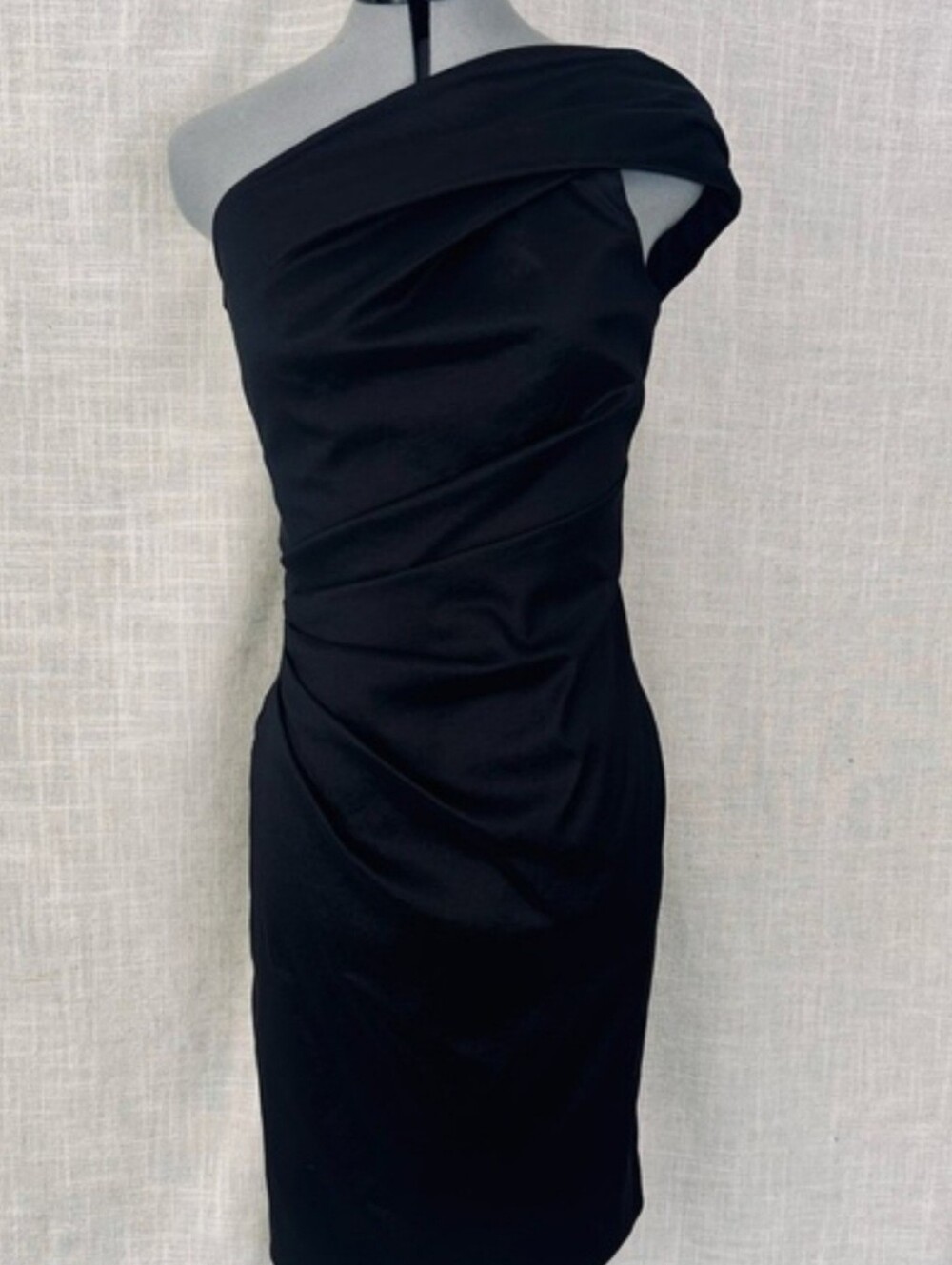 Eliza J One Shoulder Black Cocktail Dress Size 4 | Ruched Bodycon Formal